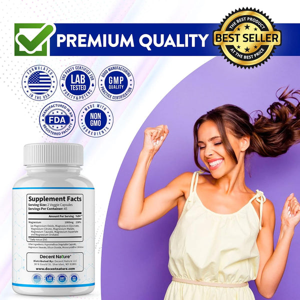 Magnesium Complex 7 Elemental Magnesium Supplement 1000mg – Magnesium Glycinate, Citrate, Malate, Taurate, Oxide, Aspartate, Orotate Non-GMO 90