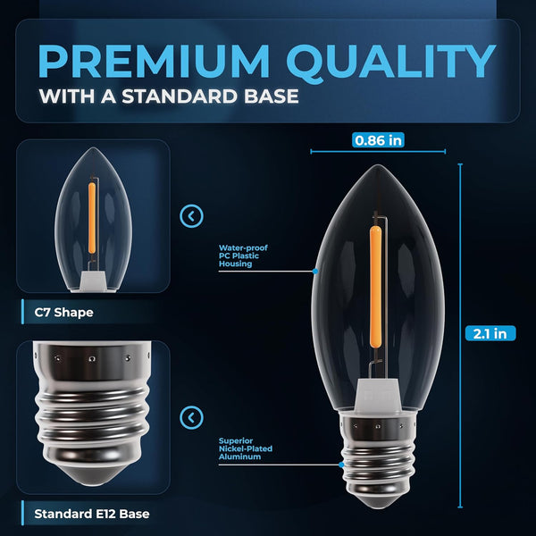 Bluestars 3W C7 LED Light Bulbs, E12 Candelabra Base 120V 15W Equivalent, 2700K Warm White, Non-Dimmable, Clear Glass for Indoor Outdoor Holiday