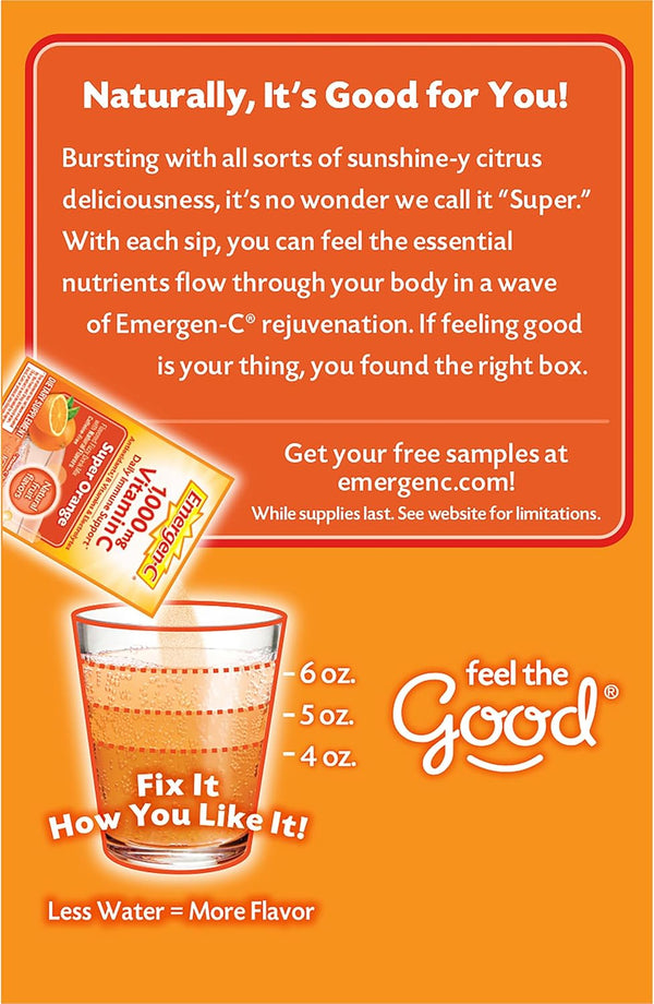 Emergen-C 1000Mg Vitamin C Powder for Daily Immune Support Caffeine Free Vitamin C Supplements with Zinc and Manganese, B Vitamins and