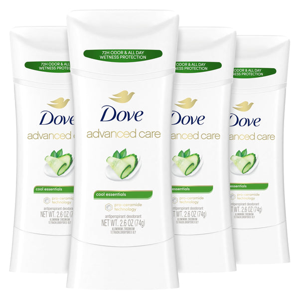 Dove Advanced Care Antiperspirant Deodorant Stick Cool Essentials 4 Ct for Helping Your Skin Barrier Repair after Shaving 72 Hour Odor Control and