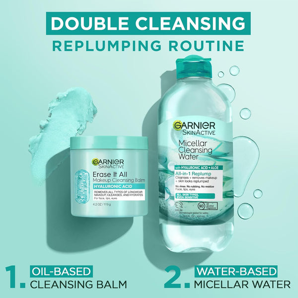 Garnier Erase It All Makeup Cleansing Balm with Hyaluronic Acid, Replumping Facial Cleanser and Makeup Remover, 4.2 Oz 4.2 Ounce (Pack of 1)