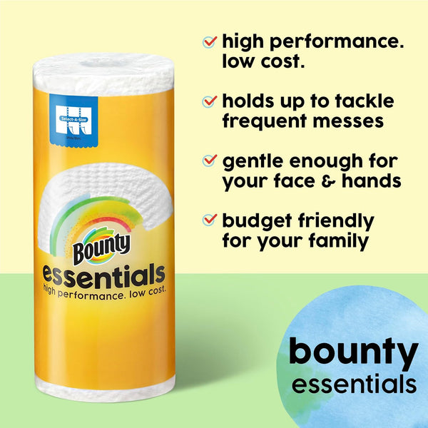 Bounty Essentials Select-A-Size Paper Towels, White, 2 Triple Rolls = 6 Regular Rolls (Packaging May Vary) Triple 2 Rolls ( 162 Sheets)