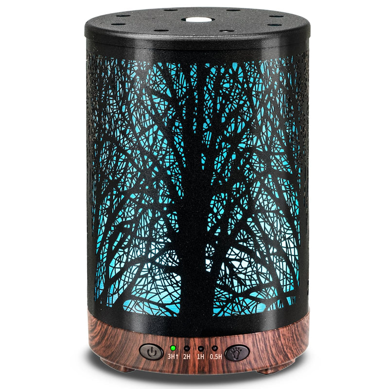 Essential Oil Diffuser 120ML Metal Aromatherapy Diffuser, Cool Mist Humidifier with Auto Shut-Off Protection 7 Color Lights for Home Office Spa (Tree)
