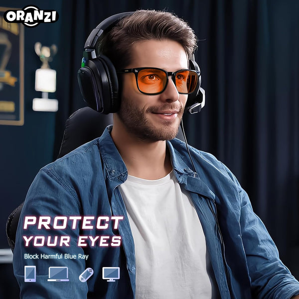 98.6% Blue Light Blocking Glasses for Computer Gaming Anti Eyestrain | Anti Harmful Blue Ray for Better Sleep, Amber High-definition Lens Anti
