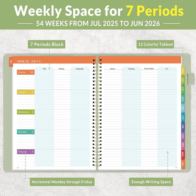 SUNEE Teacher Planner 2025-2026 Academic Year with 7 Periods, Jul 2025 - Jun 202