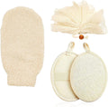 Loofah Exfoliating Body Scrubber Pack - Ramie Shower Pouf, Natural Bath Sponge, Women Bathing Sponges for Exfoliation, Organic Washing Glove, Soft
