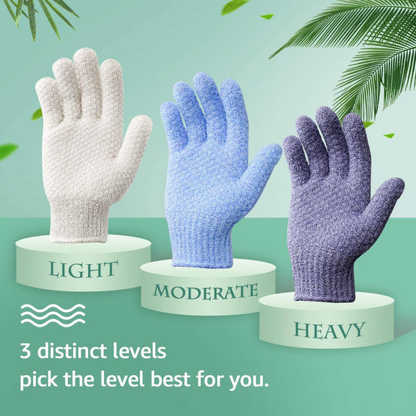 Evridwear Exfoliating Dual Texture Bath Gloves for Shower, Spa, Massage and Body Scrubs, Dead Skin Cell Remover, Gloves with Hanging Loop (1 Pair