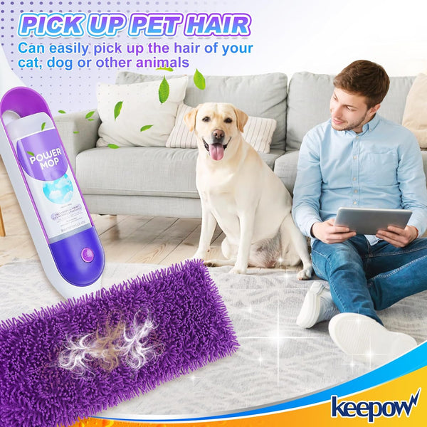 KEEPOW Reusable Microfiber Mop Pads Compatible with Swiffer Powermop 4 Pack, Power Mop Pads Refills for 13 ''-15 '' Spray Mop, Machine Washable