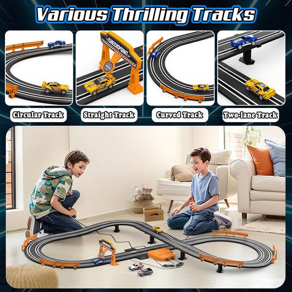 Slot Car Race Track Sets for Boys, Race Car Track with 2 High-Speed Slot Cars, Battery or Electric Car Track, Dual Racing Game Lap Counter Track