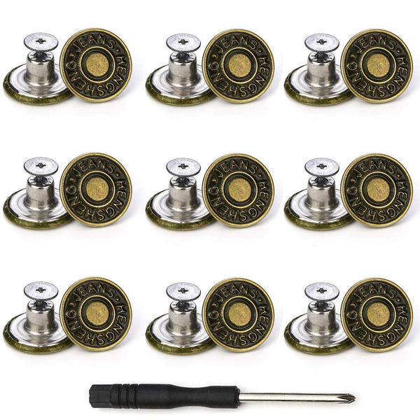 Arokimi Jeans Buttons Replacement, Instant No Sew Buttons for Pants with Tool,17MM Metallic 17MM