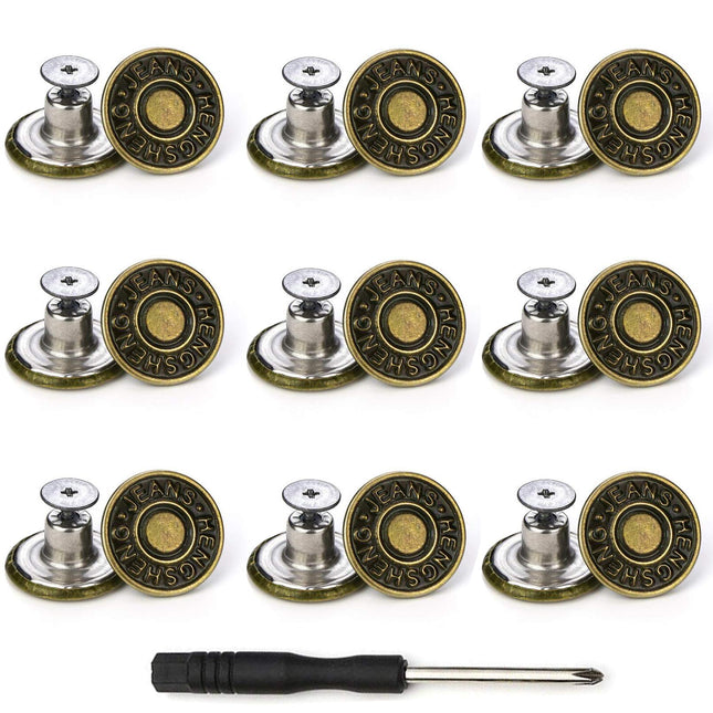 Arokimi Jeans Buttons Replacement, Instant No Sew Buttons for Pants with Tool,17