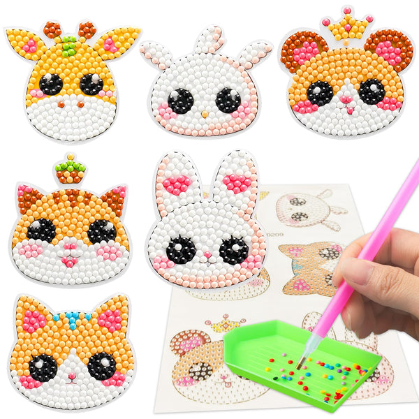 SINHOWANG Diamond Art Kits for Kids 4-8 Years Old, Arts and Crafts for Kids Ages 8-12 Girls Boys Art Supplies, 6Pcs Animal Mosaics Gem Stickers