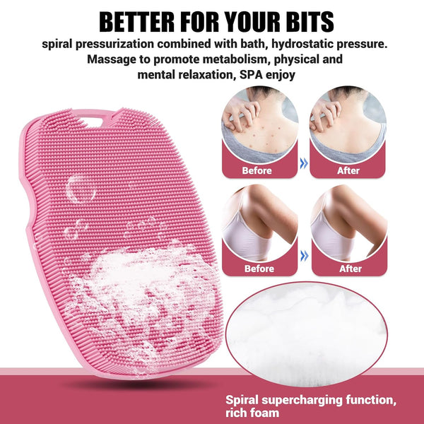 Canroom Zinc Infused Silicone Body Scrubber, Quick-Dry Bath Brush Pink
