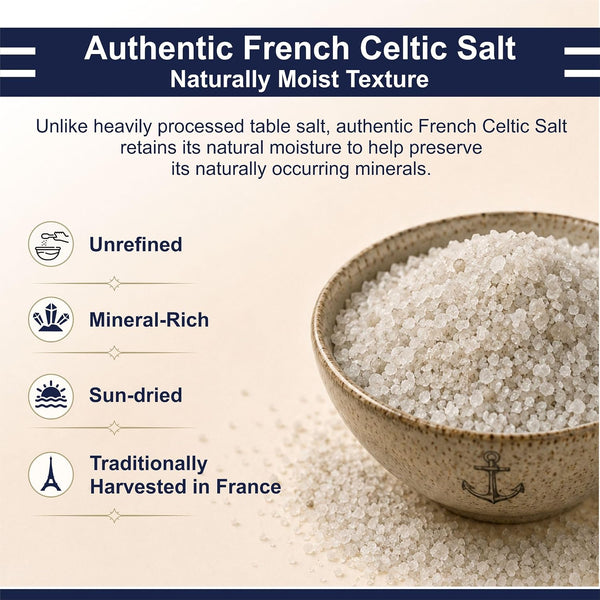 Le Marinier Celtic Salt Organic Grey Coarse, 1.1lb - 18oz. Mineral Rich 100% Natural and Unrefined French Sea Salt Organic. Hand Harvested Mineral