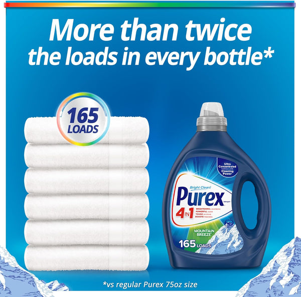 Purex Liquid Laundry Detergent, Ultra Concentrated, Mountain Breeze, 82.5 Ounce, 165 Loads