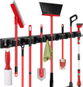 SLIIMU Movable 30'' Broom and Mop Holder Wall Mount with Sliding 7 Racks 8 Hooks, Storage Organizer Wall Hanger, Cleaning Tool Hanging Grippers