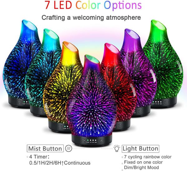 Essential Oil Diffuser 150ML -3D Firework Glass Aromatherapy Diffusers for Essential Oils with 4 Timer Setting Auto Shut-Off Silent Operation 7