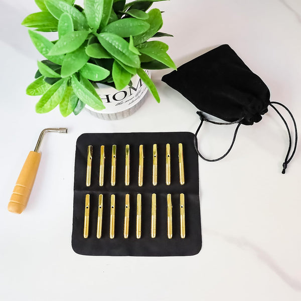 16pcs Gold Tuning Pin with L-shape Wrench Gooseneck Hammer Lever | With Dust-free Cloth,Widely for Lyre Harp, Zithers, Harpsichord Dulcimer, and