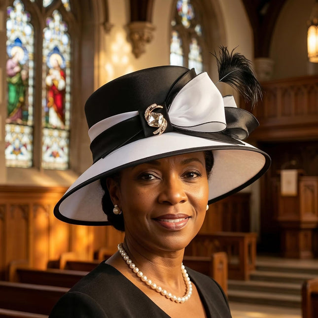 June'S Young Women Church Hats Formal Dress Derby Hats with Feather Elegant Buck