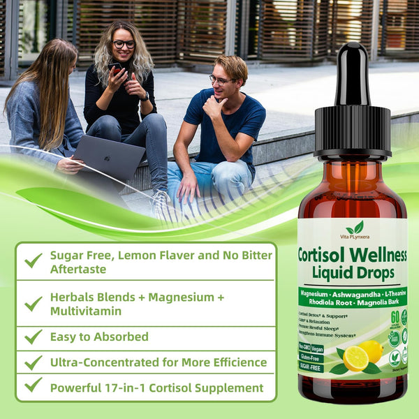 Cortisol Supplement Liquid Drops, 17-In-1 Cortisol Detox W. Magnesium Glycinate 400Mg Ashwagandha, L-Theanine, Phosphatidylserine, Hormone