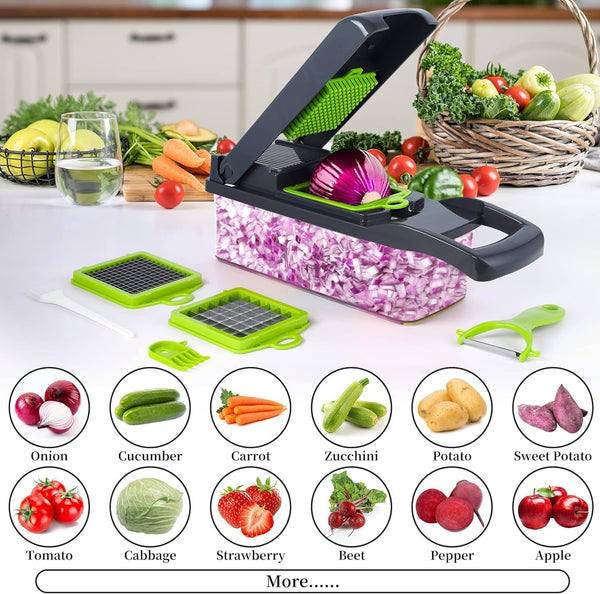 Vegetable Chopper, Pro Onion Chopper, 14 in 1Multifunctional Food Chopper, Kitchen Vegetable Slicer Dicer Cutter,Veggie Chopper With 8