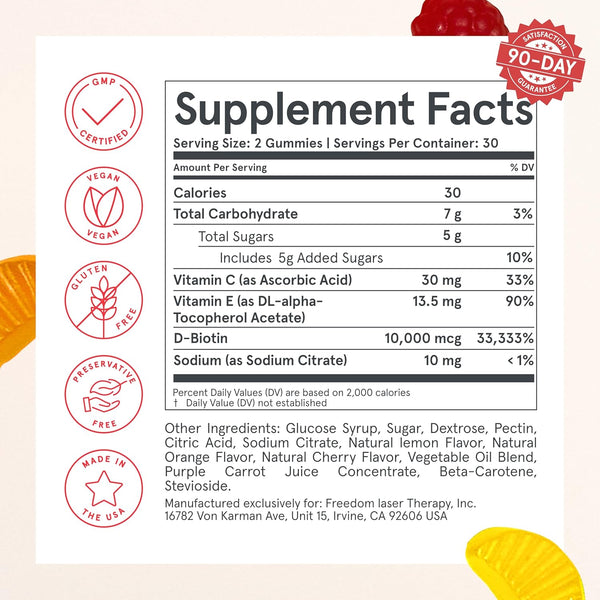 iRestore Biotin Gummies 10,000 mcg - 3 Natural Fruit Flavors, Hair Vitamins Multi Supplement for Hair Skin and Nails for Women & Men, 60 Vegan
