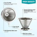 Laiyeoy Pour Over Coffee Dripper, Slow Drip Paperless Coffee Filter, Stainless Steel Pour Over Coffee Maker for Single Cup Brew, Double Mesh