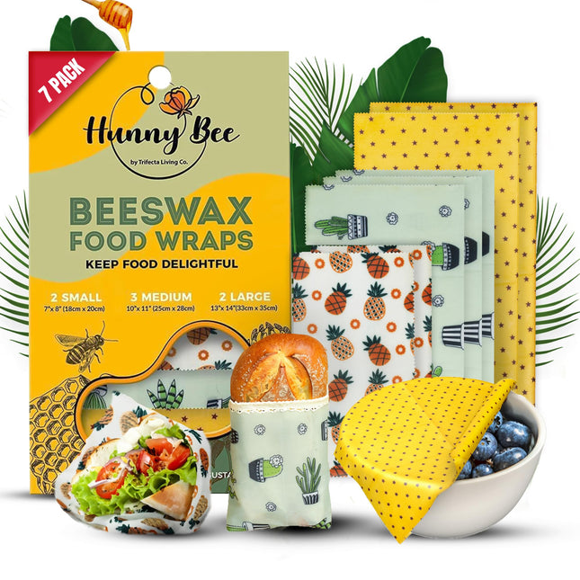 Trifecta Living Co. Versatile Beeswax Wraps,Set of 7-Fresh Food Keeper, Durable 