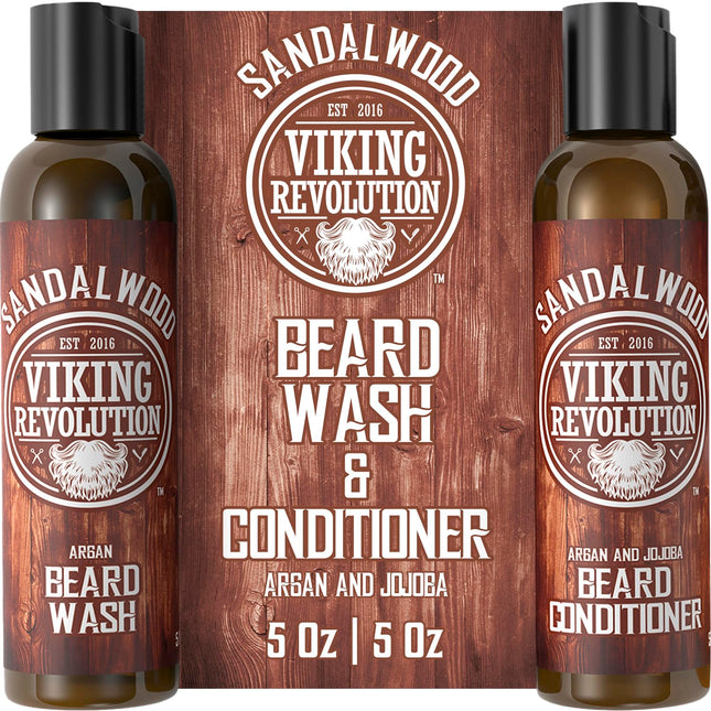 Viking Revolution Beard Wash & Beard Conditioner Set W/Argan & Jojoba Oils - Sof