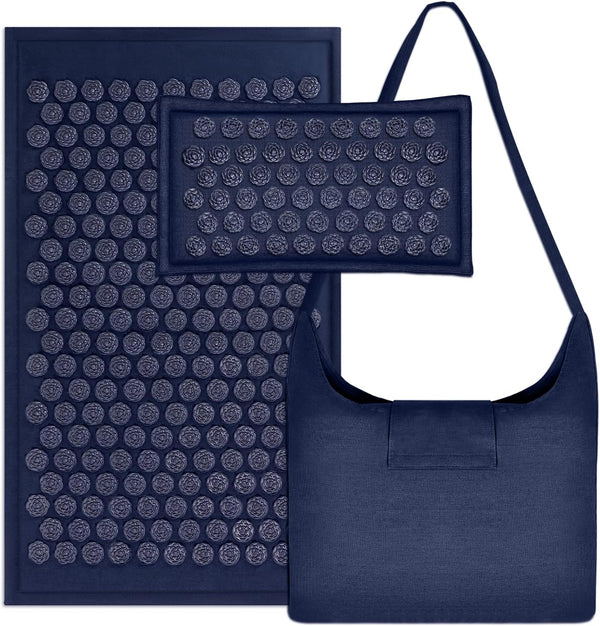 Ladyrosian Acupressure Set for Back and Neck Pain Relief, Muscle Relaxation Stress Relief Acupressure Mat and Pillow Set with Bag (Navy Blue)