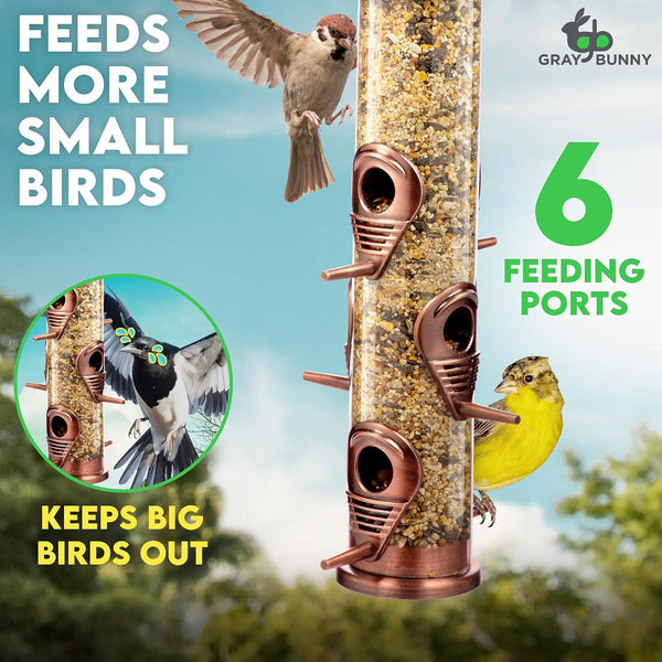 Bird Feeder for Outdoors (Brushed Metal Copper) Hanging Bird Feeders with Locking Lid & Adjustable Hanger, Chew-Proof, Weather Resistant (15