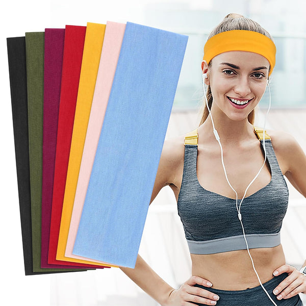 DiyJibb Headbands for Women, Stretchy Non Slip Soft Cotton Cloth Hair Bands for Sports, Workout, Yoga and Running, 7pcs Black, military green,