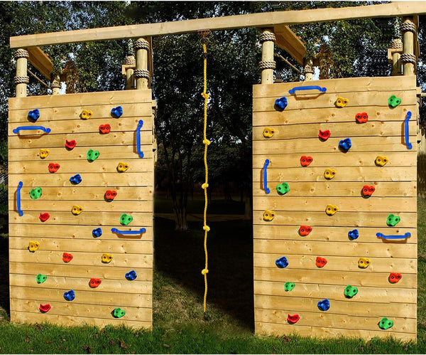 Rainbow Craft DIY Monkey Rock Climbing Holds for Kids - Wall Climbing Rocks of 20pc Rock Wall Holds, 2pc Handles & 1pc 8ft Knotted Climbing Rope -