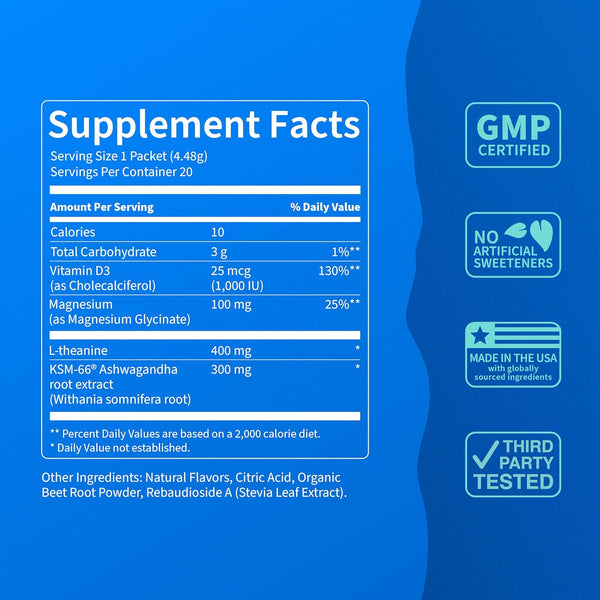 Supercalm Powdered Drink Mix, Raspberry Lemonade, L Theanine, Ksm-66 Ashwagandha, Magnesium Glycinate, Vitamin D 3, Supplements for Relaxation &
