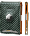 KS Mens Wallet Gift Airtag or Standard Use,Slim Front Pocket Leather Wallet Money Clip 11 cards RFID Blocking Carbon Fiber Leather Dark Green2832