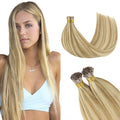 GOO GOO I Tip Hair Extensions, Real Human Hair, 14inch 100g 200S, Cold Fusion I Tip, Invisible Remy, 16/22 Light Blonde Highlighted Golden Blonde