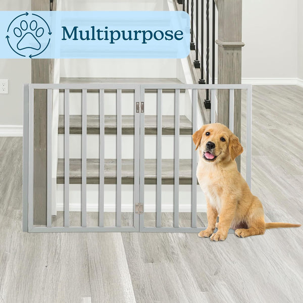 Pet Gate - 3-Panel Indoor Foldable Dog Fence for Stairs, Hallways, or Doorways - 54x24-Inch Retractable Wood Freestanding Dog Gates by PETMAKER