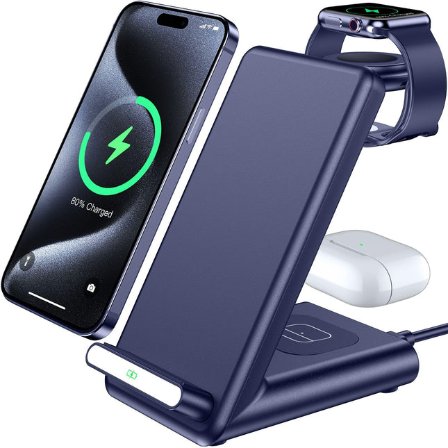 Wireless Charging Station,3 in 1 Wireless Charging Stand Made for Apple Watch Ultra 10 9 8 7 6 SE 5 4 3,Fast Wireless Ch