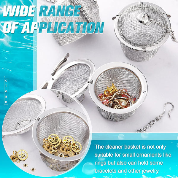 Potchen 6 Pcs Jewelry Cleaner Baskets Stainless Steel Jewelry Steam Cleaner Baskets for Watch Parts Small Items Cleaning Solution with Lock and