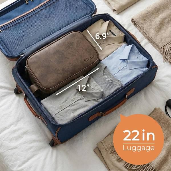 Elviros Toiletry Bag for Men PU Leather Shaving Dopp Kit (Large, Chocolate) | Water-Resistant Travel Organizer for Bathroom Toiletries, Grooming