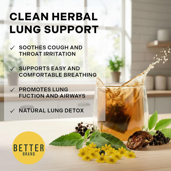 Betterbrand Mullein Tea Bags for Lung Detox - Respiratory Support with Thyme, Elderberry, Ginseng, Ginger, Caffeine Free Herbal Blend - 15 Tea