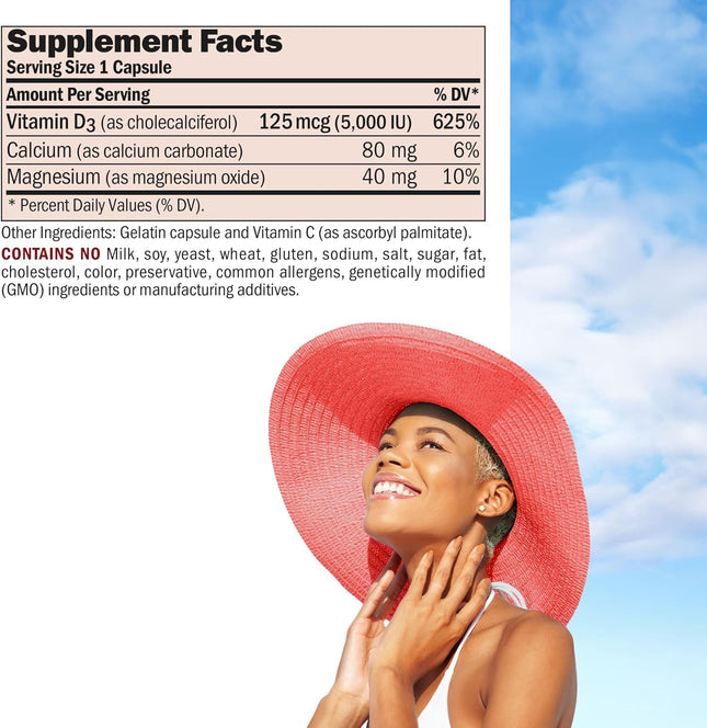 ANDREW LESSMAN Vitamin D3 5000 IU 180 Capsules - High Potency, Essential for Calcium Absorption, Supports Bone Health, H