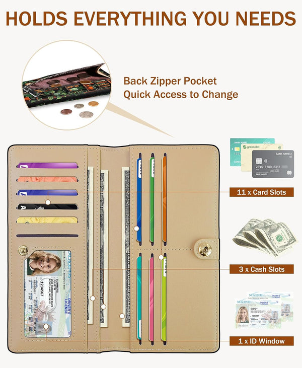 Immaturus Book Womens Wallet RFID Blocking Slim Thin Credit Card Holder Bookshelf