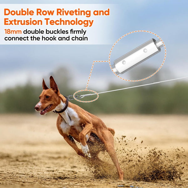 Tresbro 15FT Reflective Tie Out Cable for Dogs Up to 250 Pounds, Steel Wire Lead Leash Cable with Stainless Dual Fix Buckle, Lightweight and
