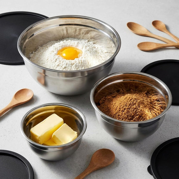 Table Concept Mixing Bowls with Airtight Lids, Stainless Steel Nesting Bowl Set for Space Saving Storage, Ideal for Cooking, Baking, Prepping &