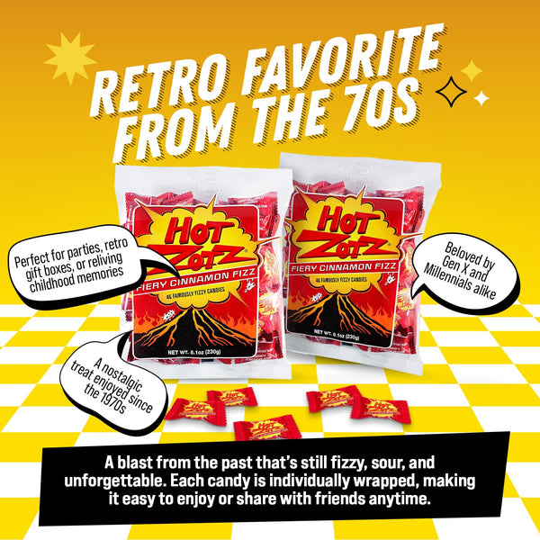 ZOTZ Fizzy Sour Candy Bulk - Retro Italian Hard Candy Individually Wrapped - Classic Nostalgic Fiery Cinnamon Flavor - 46 Pieces Bag for Party