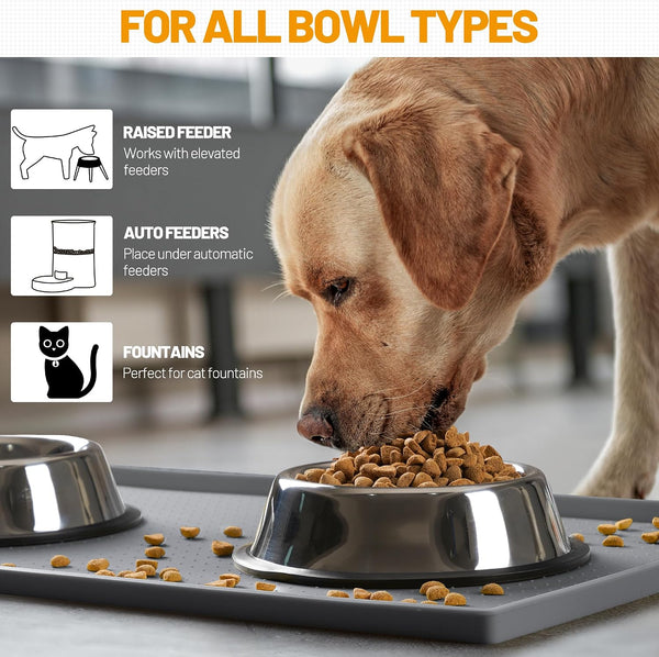 Hubulk Dog Feeding Mat,100% Waterproof BPA Free Silicone Pet Food and Water Bowl Placemat,Dishwasher, High Raised Edge to Prevent Spills,Nonslip