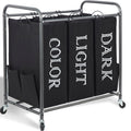 STORAGE MANIAC 3 Section Laundry Sorter, 3 Bag Laundry Hamper Cart with Heavy Duty Rolling Lockable Wheels and Removable Bags, Laundry Organizer
