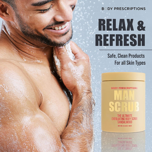 Body Prescriptions Men’s Exfoliating Body Scrub – Ultimate Skin Cleansing Wash in Jar with Twist-Top Lid, For All Skin Types, 21 Ounce (Pack of