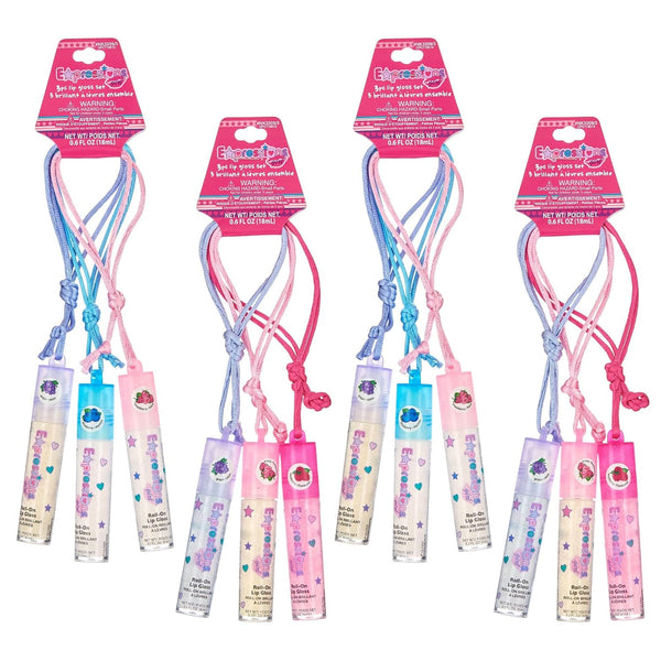 12pc Fruit Flavored Lip Gloss Necklace Set - Non-Toxic Wearable Lip Gloss | Fun Party Favors for Teen Girls & Kids. Lip Gloss Necklace Gift Set